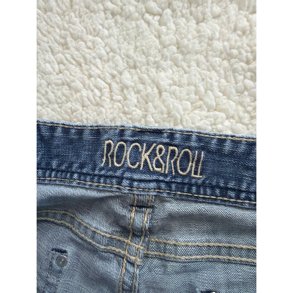 Rock & Roll Denim Womens Low Rise Boot Cut Jeans 32x29 Embroidered Split Hem - Picture 10 of 10